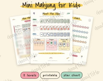 Mini Mahjong Card for Kids: Simplified Printable Game, Beginner Hands, Family Night Star Chart
