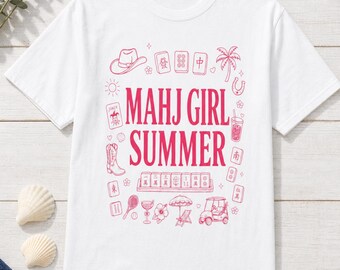 Mahj Girl Summer Mahjong Shirt Garment Dyed Tee Game Night Beach