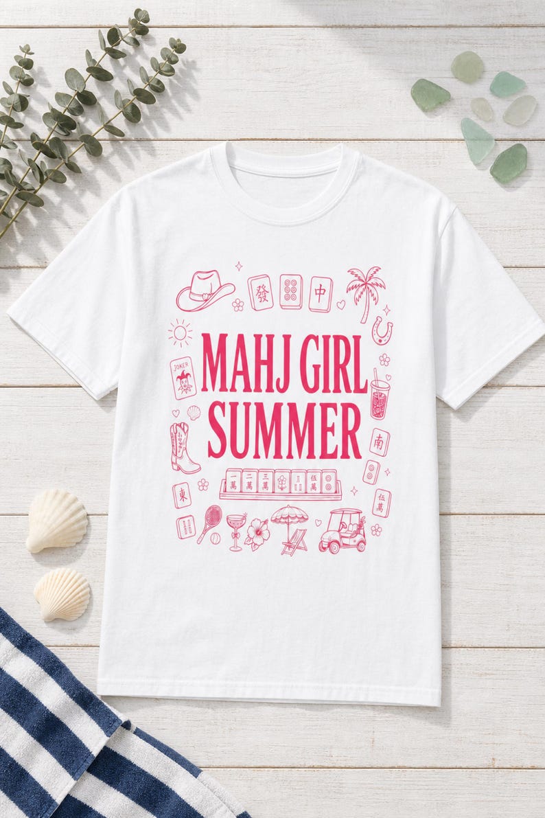Mahj Girl Summer Mahjong Shirt Garment Dyed Tee Game Night Beach