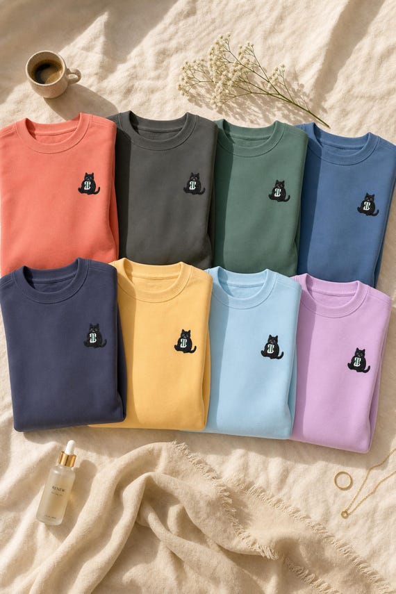 Embroidered Black Cat Sweatshirt Mahjong Tile Comfort Colors Crewneck Game Night detail