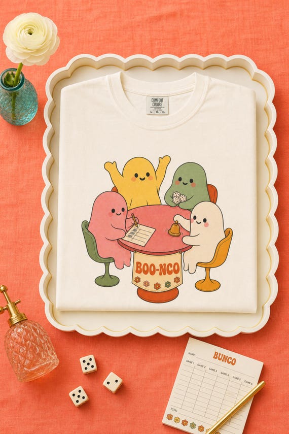 Boo-Nco Halloween Bunco Shirt Ghost Dice Game Night Tee Comfort Colors Spooky Season Bunco Group Gift for Women detail