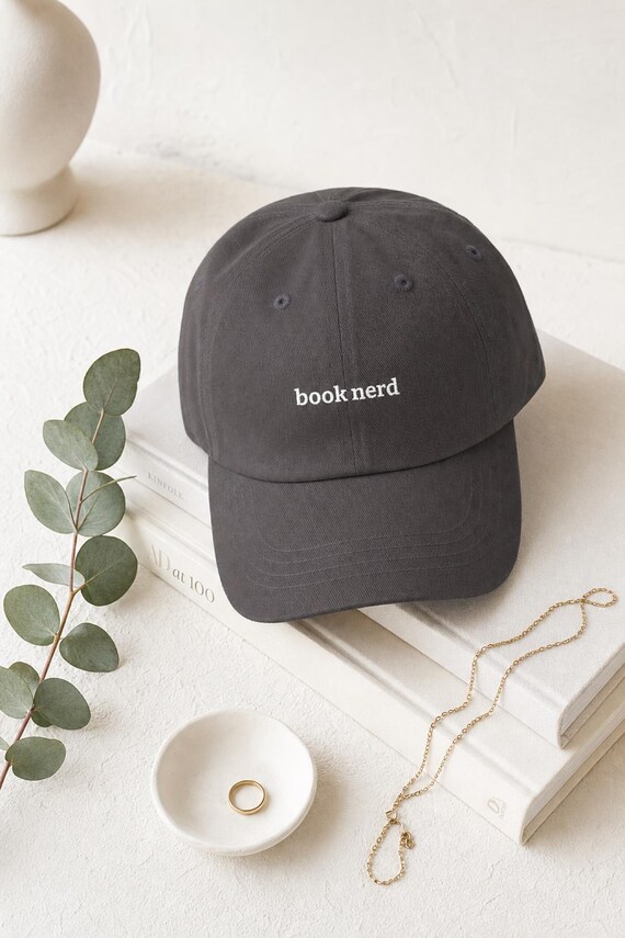 Book Nerd Embroidered Hat Bookworm Cap Literary Cotton Twill Reader Gift detail
