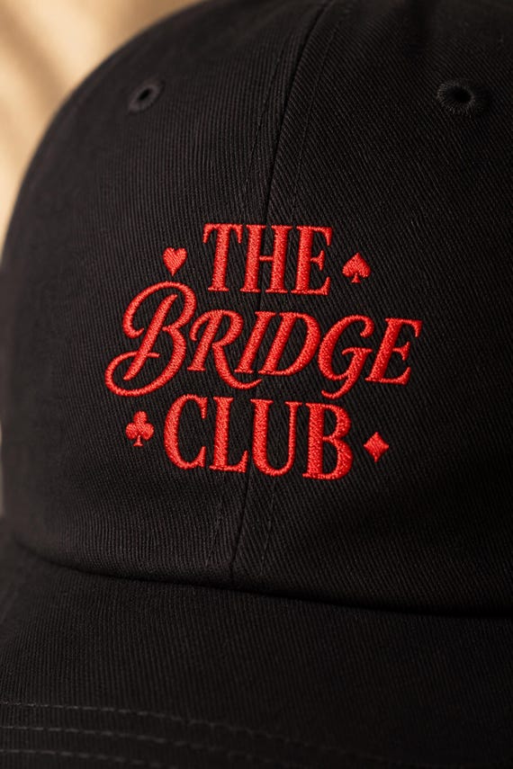 Embroidered Dad Hat Bridge Club Card Suits Vintage Script Cap detail