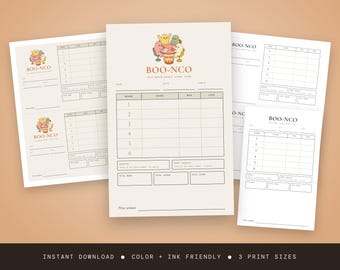 Bunco Score Card Printable Halloween Boo-nco Ghost Scorecards Instant Download Dice Game Night Party