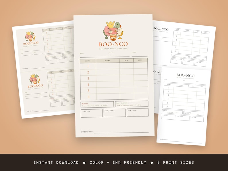 Bunco Score Card Printable Halloween Boo-nco Ghost Scorecards Instant Download Dice Game Night Party