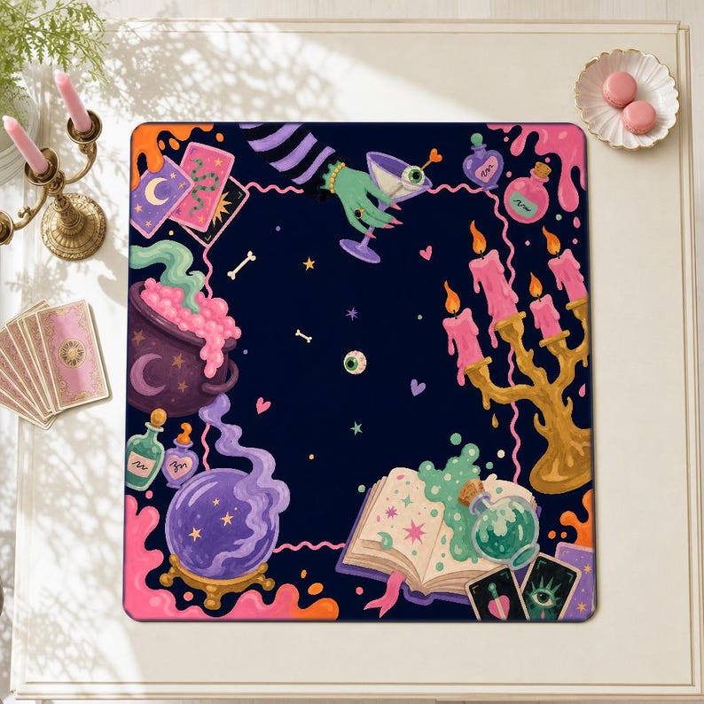 Spooky Cocktail Mahjong Mat: Witchy Potion Bar Neoprene, 4 Sizes with Storage Bag