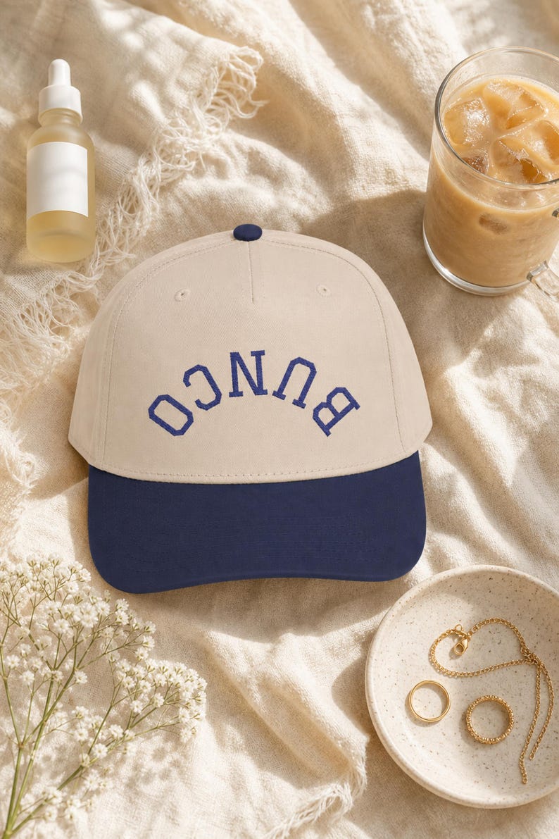 Bunco Hat Varsity Arch Embroidered Cap Ladies Game Night Two Tone Baseball