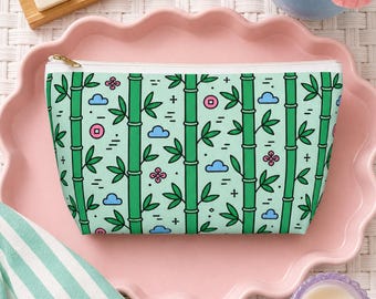 Bamboo Mahjong Tile Bag Canvas Cosmetic Pouch Fits Full Set Travel Organizer