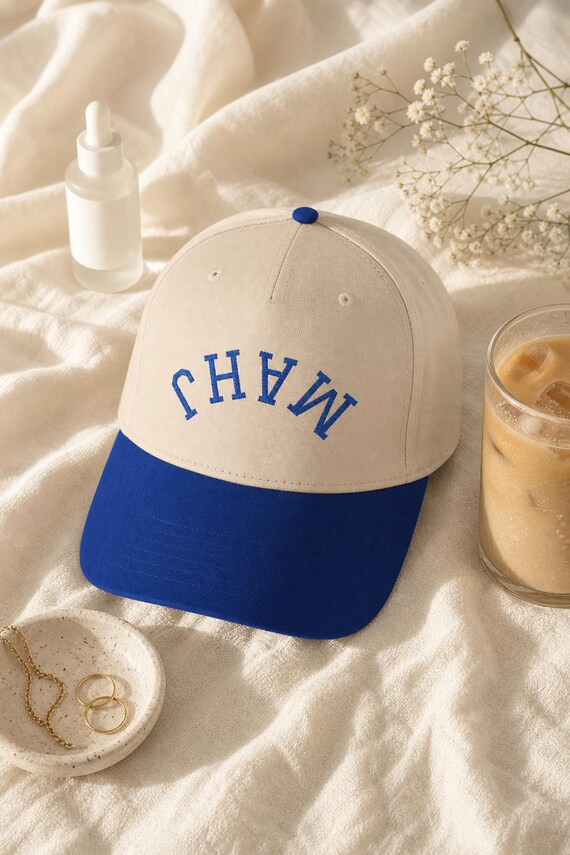 Mahj Varsity Arch Embroidered Hat Mahjong Player Cap Snapback Game Night detail