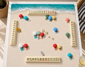 Beach Mahjong Mat: Aerial Umbrella Summer Print, Neoprene Coastal Decor, 4 Sizes with Storage Bag