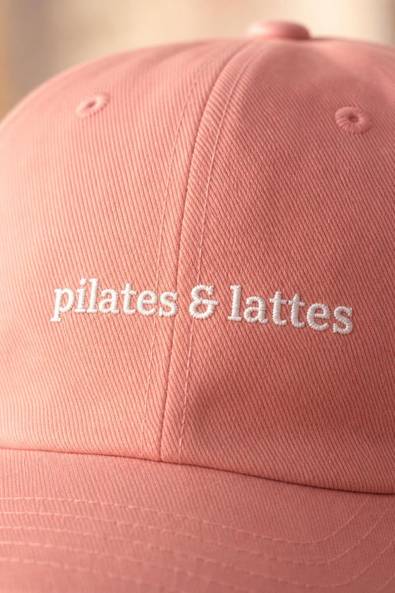 Pilates and Lattes Embroidered Hat, Coffee Lover Gym Dad Cap detail