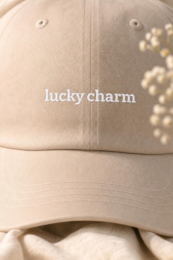 Lucky Charm Embroidered Hat Aesthetic Baseball Cap Good Luck Clover Spring detail