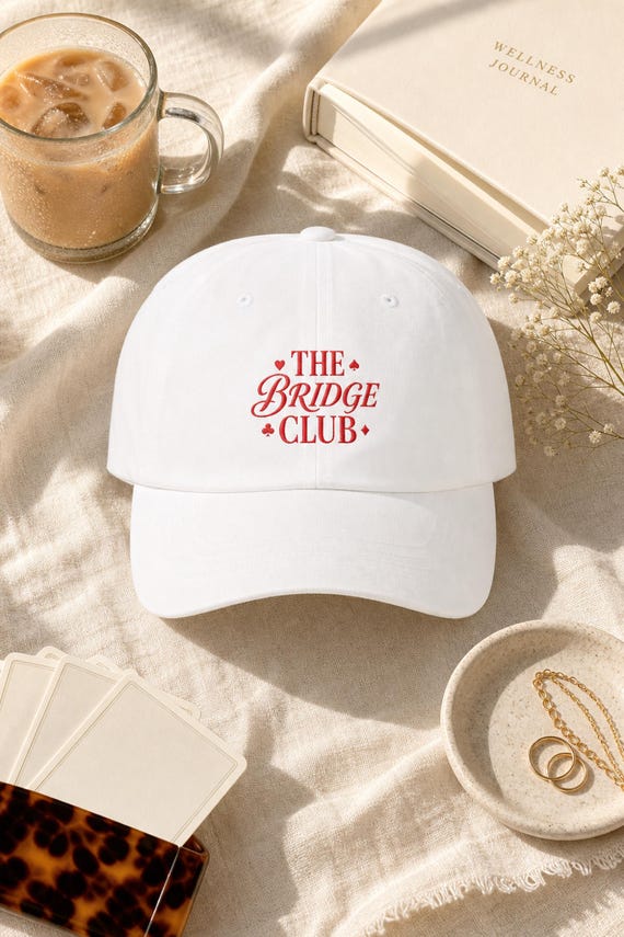 Embroidered Dad Hat Bridge Club Card Suits Vintage Script Cap detail