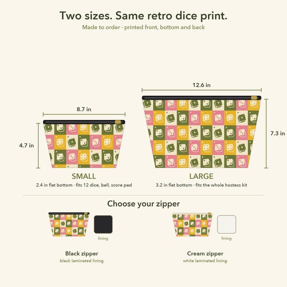 Bunco Dice Bag: Retro Checkerboard Zipper Pouch, Olive Pink Mustard, 2 Sizes detail