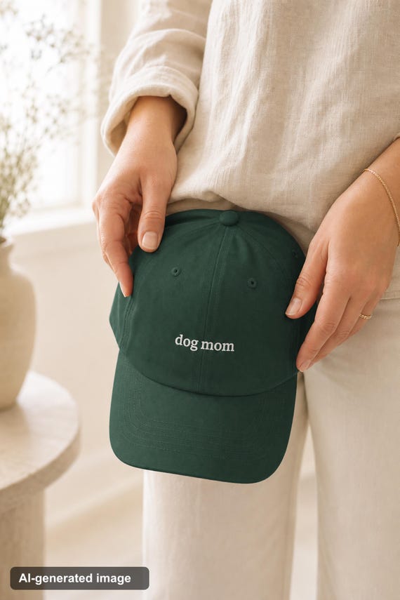 Dog Mom Embroidered Hat Low Profile Cotton Cap Pup Lover Women detail