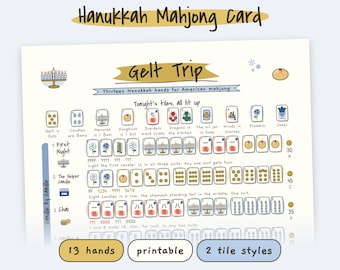 Hanukkah Mahjong Card: 13 Printable Hands, Jewish Mah Jongg Game Night, Chanukah Gift, Ink Saver