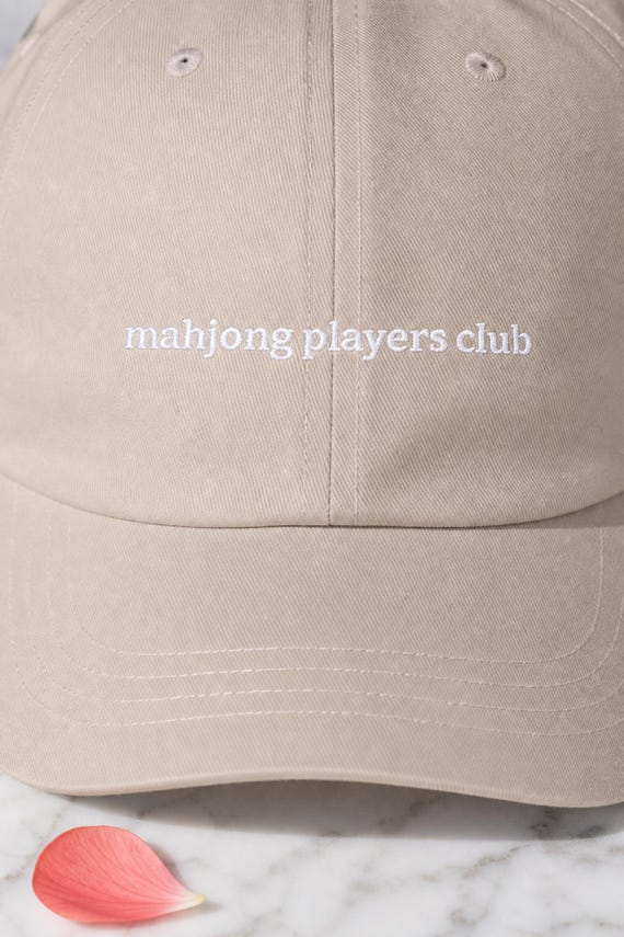 Mahjong Players Club Embroidered Hat Cotton Twill Cap Game Night detail