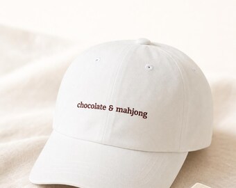 Funny Mahjong Hat Chocolate and Mahjong Embroidered Cap Cotton Twill Game Night
