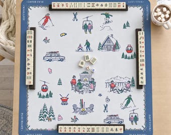 Winter Mahjong Mat: Apres Ski Chalet Toile Neoprene, 4 Sizes with Storage Bag
