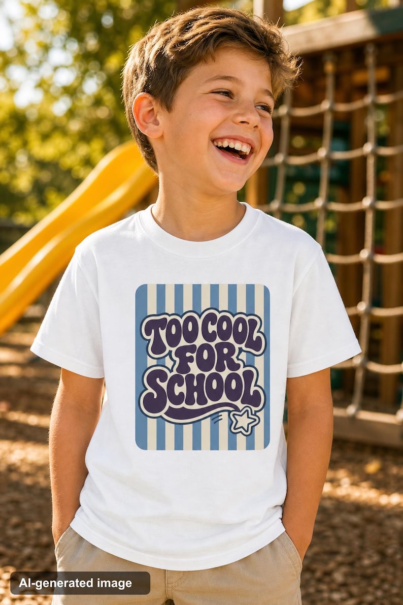 Too Cool for School Shirt Boys Toddler Youth Groovy Retro Tee Back to School Outfit Kindergarten First Grade First Day Kids Gift