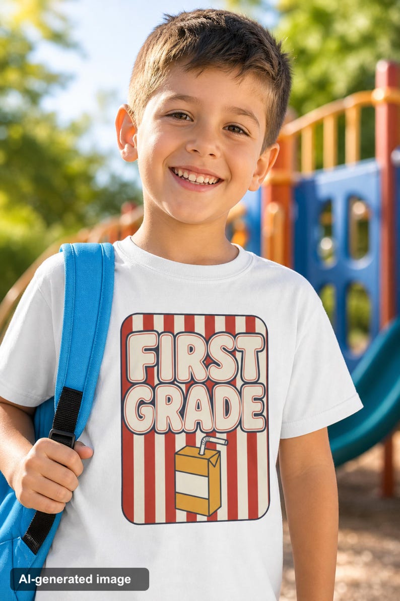 First Grade Shirt Boys Girls Retro Groovy Back to School Tee Juice Box Graphic First Day Outfit Youth Kids Gift