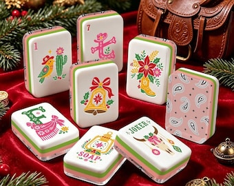 Christmas Mahjong Set: Western Cowgirl American Tiles, Bandana Paisley Backs, 160 Pieces with Dice