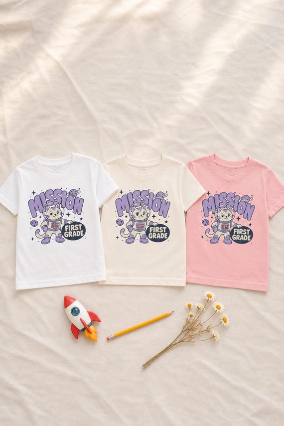 Astronaut Cat First Grade Shirt Kids Space Back to School Tee Youth Boys Girls First Day of School Outfit detail