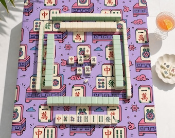 Mahjong Tablecloth Square Tile Print Table Cover Game Night Hostess