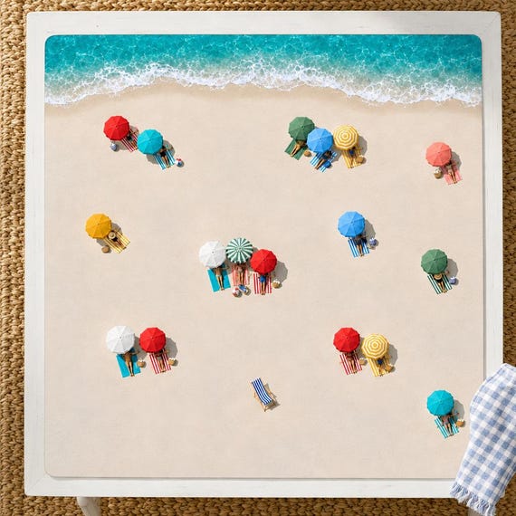 Beach Mahjong Mat: Aerial Umbrella Summer Print, Neoprene Coastal Decor, 4 Sizes with Storage Bag detail