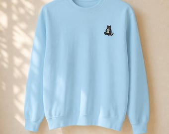 Embroidered Black Cat Sweatshirt Mahjong Tile Comfort Colors Crewneck Game Night