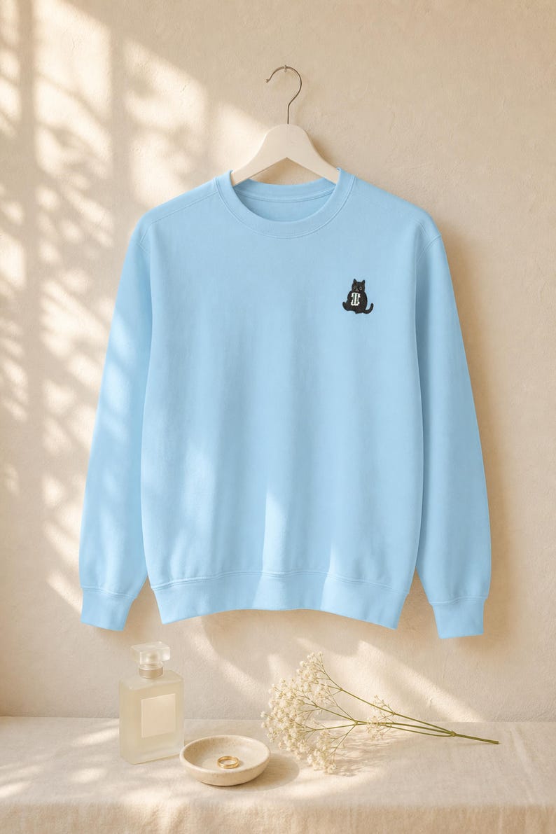 Embroidered Black Cat Sweatshirt Mahjong Tile Comfort Colors Crewneck Game Night