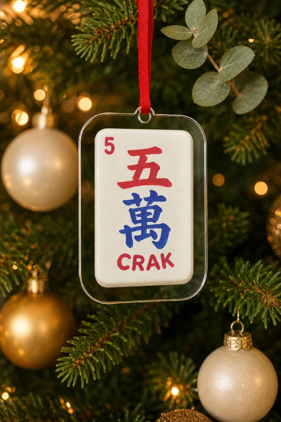 Mahjong Ornament Set of 3: Bam Crak Dot Tiles, Clear Acrylic Christmas Tree Decor detail
