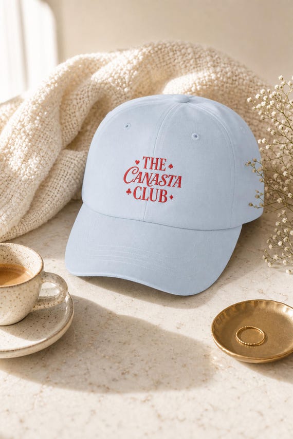 Embroidered Canasta Dad Hat | Vintage Script Card Game Cap | Canasta Player Gift for Game Night detail