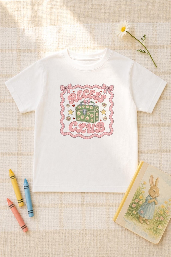 Girls Back to School Shirt Recess Club Coquette Bow Toddler Youth Comfort Colors Tee detail
