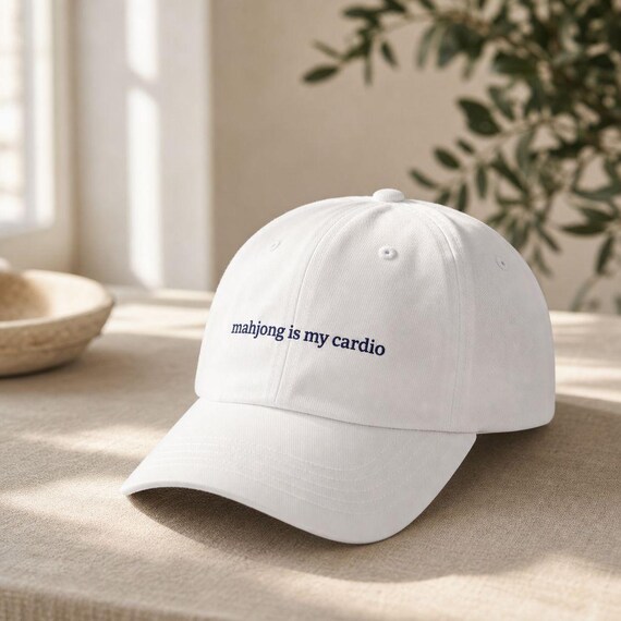 Mahjong Is My Cardio Embroidered Hat Cotton Twill Cap Game Night Player detail
