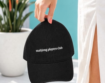 Mahjong Players Club Denim Hat Embroidered Vintage Cap Game Night Gift
