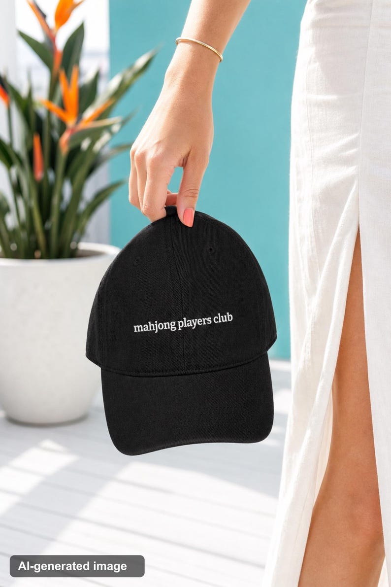 Mahjong Players Club Denim Hat Embroidered Vintage Cap Game Night Gift