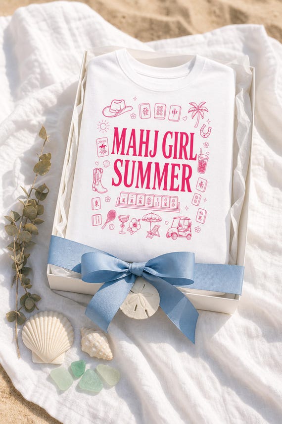 Mahj Girl Summer Mahjong Shirt Garment Dyed Tee Game Night Beach detail