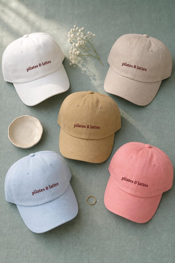Pilates and Lattes Embroidered Hat, Coffee Lover Gym Dad Cap detail