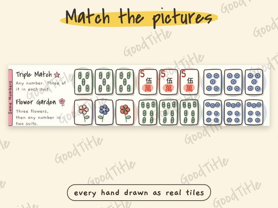 Mini Mahjong Card for Kids: Simplified Printable Game, Beginner Hands, Family Night Star Chart detail