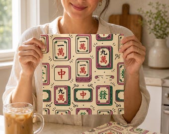 Mahjong Cocktail Napkins Set of 4 Tile Print Hostess Table Decor