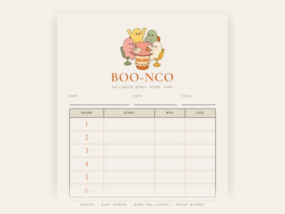 Bunco Score Card Printable Halloween Boo-nco Ghost Scorecards Instant Download Dice Game Night Party detail