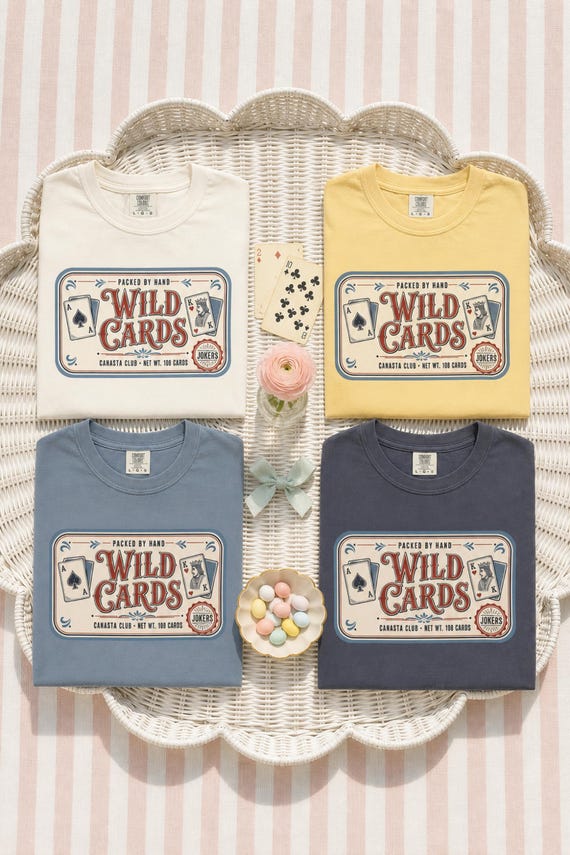 Retro Canasta Shirt Wild Cards Vintage Tin Label Garment Dyed Tee Game Night detail