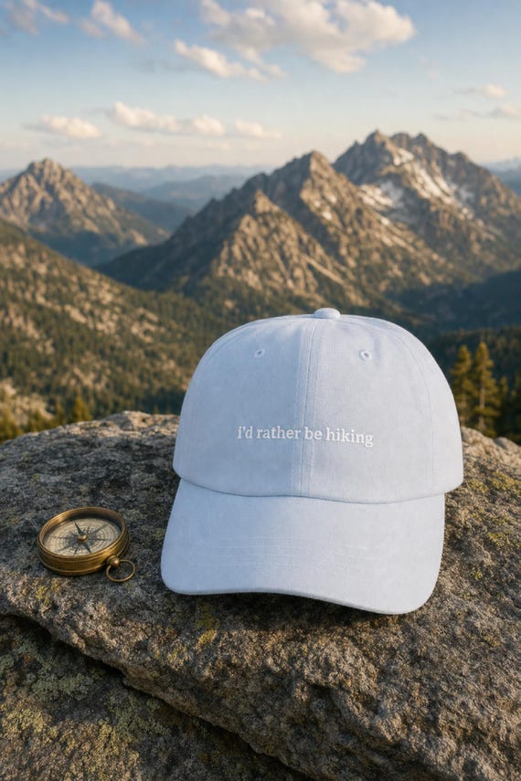 Funny Hiking Dad Hat I'd Rather Be Hiking Embroidered Cotton Cap Outdoor Trail Gift detail