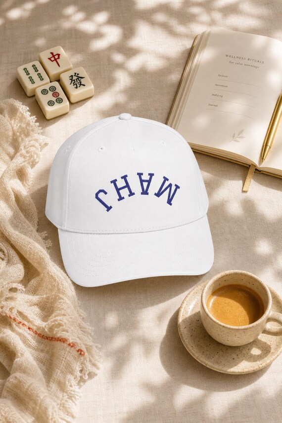 Mahj Varsity Arch Embroidered Hat Mahjong Player Cap Snapback Game Night detail