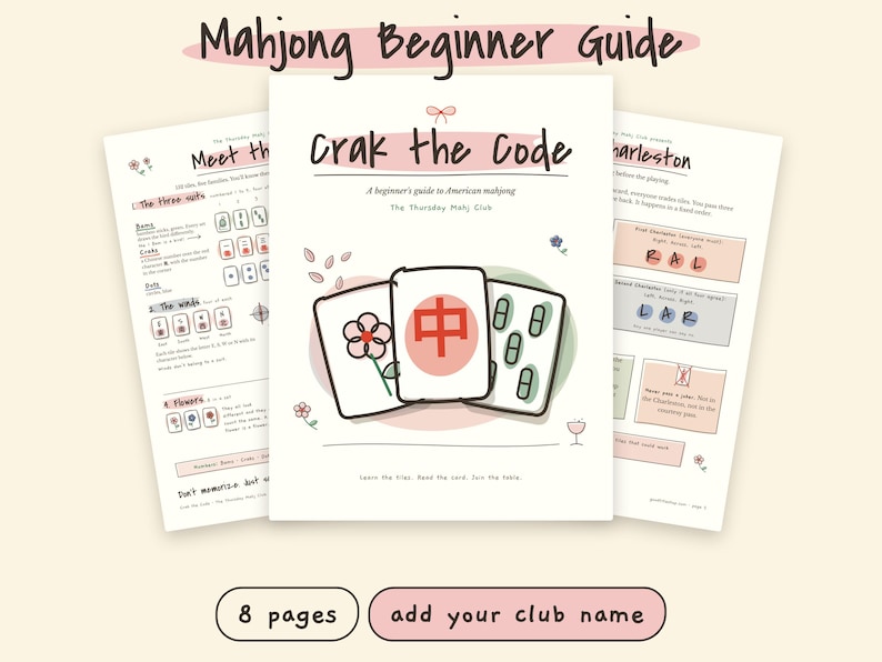 Mahjong Beginner Guide: American Mah Jongg Rules, Editable Canva Template, Printable Ink Saver