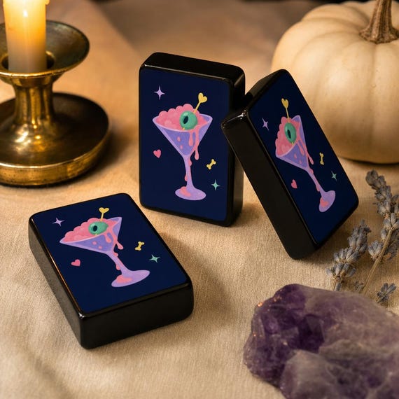 American Mahjong Set: Pink Halloween Dessert Tiles, 160 Pieces with Case and Dice detail