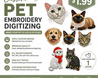 Custom Pet Embroidery Digitizing, Dog Digitizing, Embroidery Digitizing Service, Image Digitizing Embroidery, Custom Pet Digitize