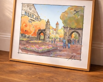Indiana University Sample Gates Watercolor Print – Bloomington Campus Wall Art