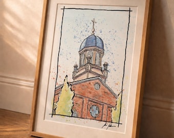 University of Dayton Chapel Watercolor Print – UD Wall Art – College Graduation Gift – Alumni Decor – Catholic University Art